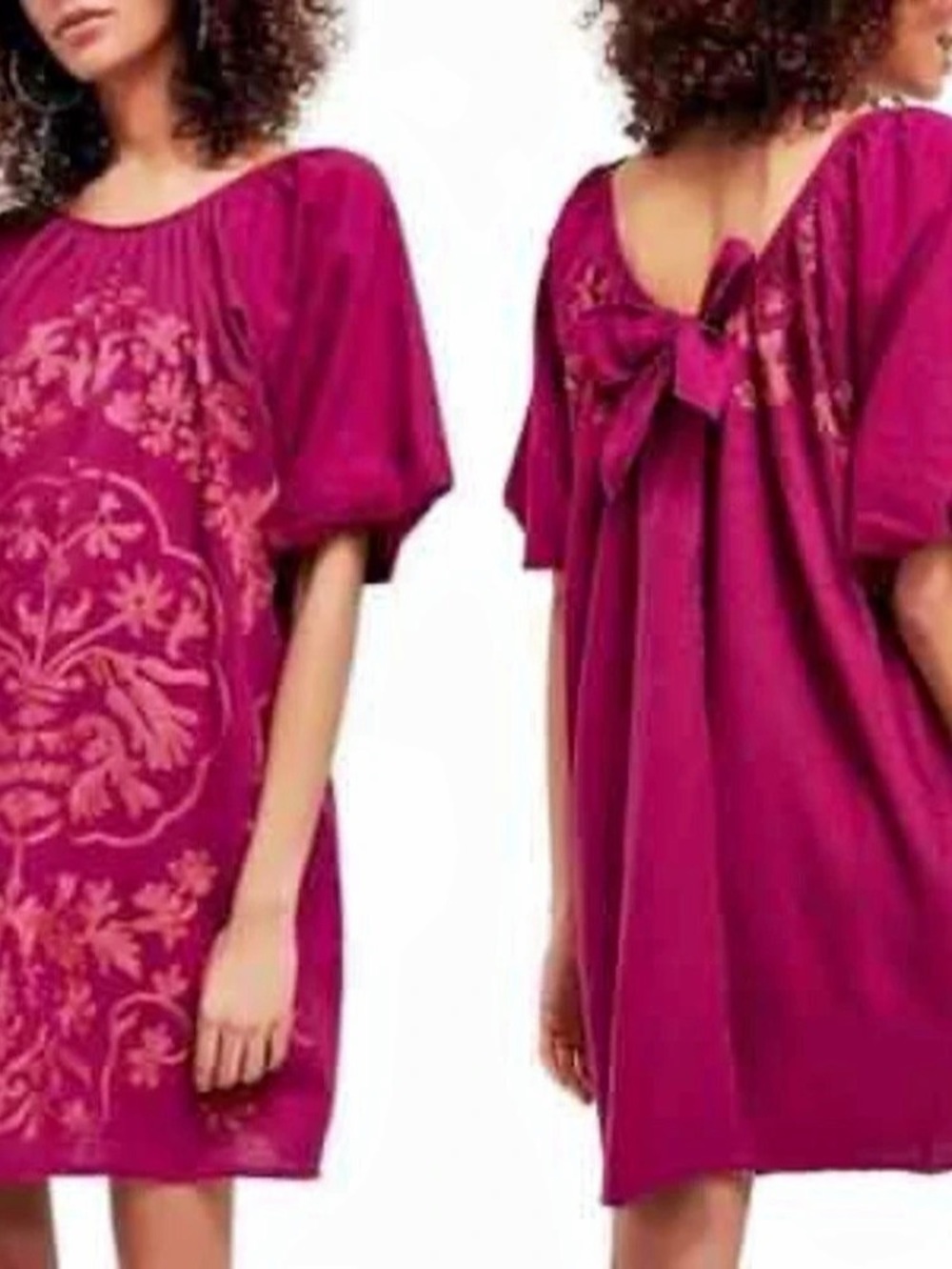 Free People Fiona Embroidered Mini Dress in Bright Plum / Fuchsia, Size Small